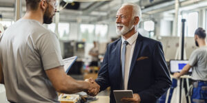 dono de uma empresa apertando as mãos de um funcionário